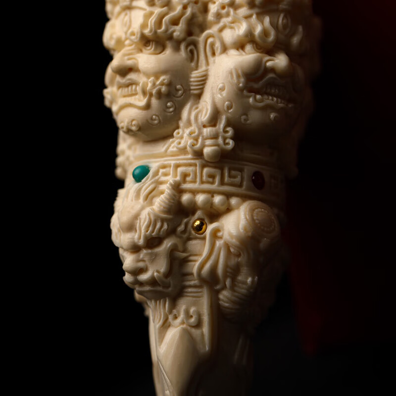 帛灵 猛犸象牙大黑天降魔金刚杵藏式吊坠文|玩把件珠宝配饰蜜|蜡松 大