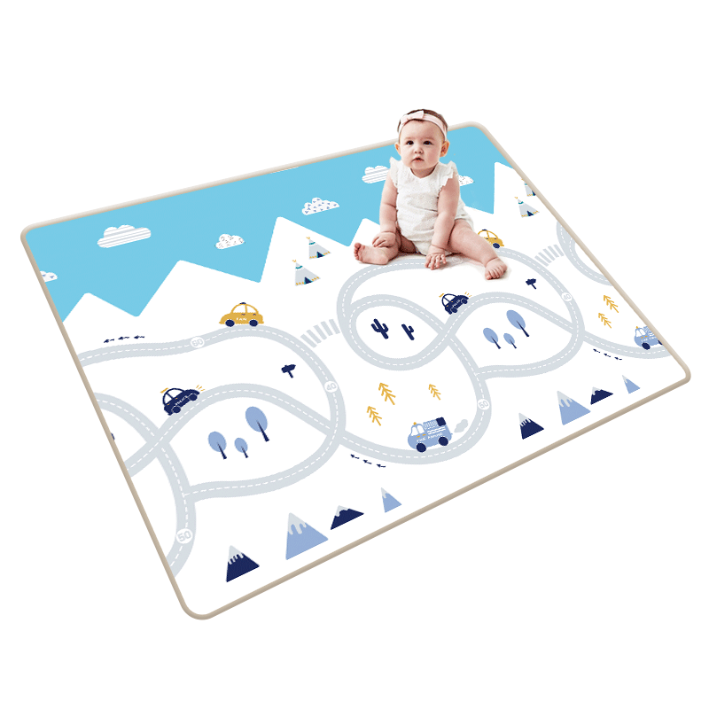 帕克倫xpe絲綢布面寶寶爬行墊嬰兒爬爬墊2cm加厚室內(nèi)家用無甲醛游戲地墊 200x180x2cm 新汽車賽道 【XPE絲綢布面款】