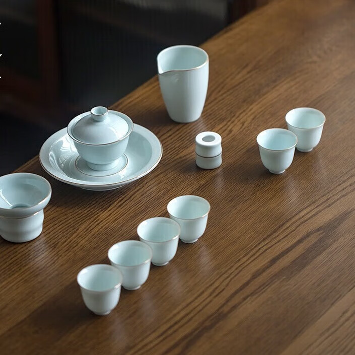 整套影青瓷功夫茶具 陶瓷茶具套装 盖碗茶漏茶杯彼岸花开 彼岸花开影