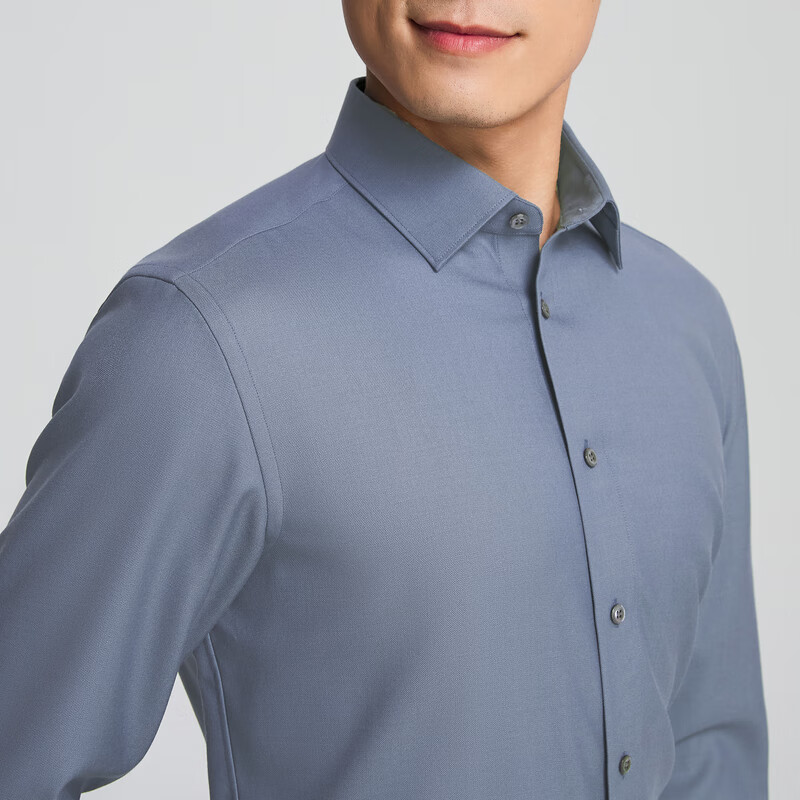 雅戈尔衬衫男士春秋青年男长袖衬衫YLQW115524HBA【商场同款】 蓝色素色YLQW115524HBA 42