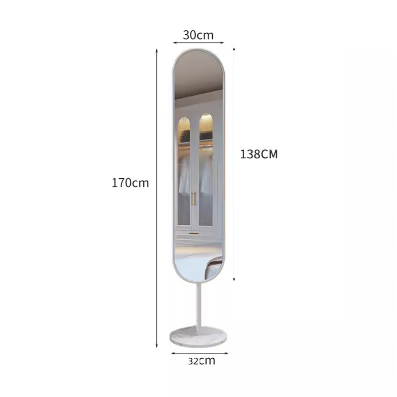 小匠材（XIAOJIANGCAI）奶油风落地穿衣镜家用卧室旋转玄关镜子轻奢入户全身试衣镜不变形 基础款白框+白石 无旋转