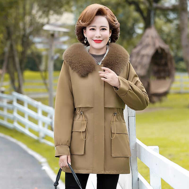 mms)严选原创妈妈冬装棉衣2024新款中年女装春冬中长款连帽派克服女士