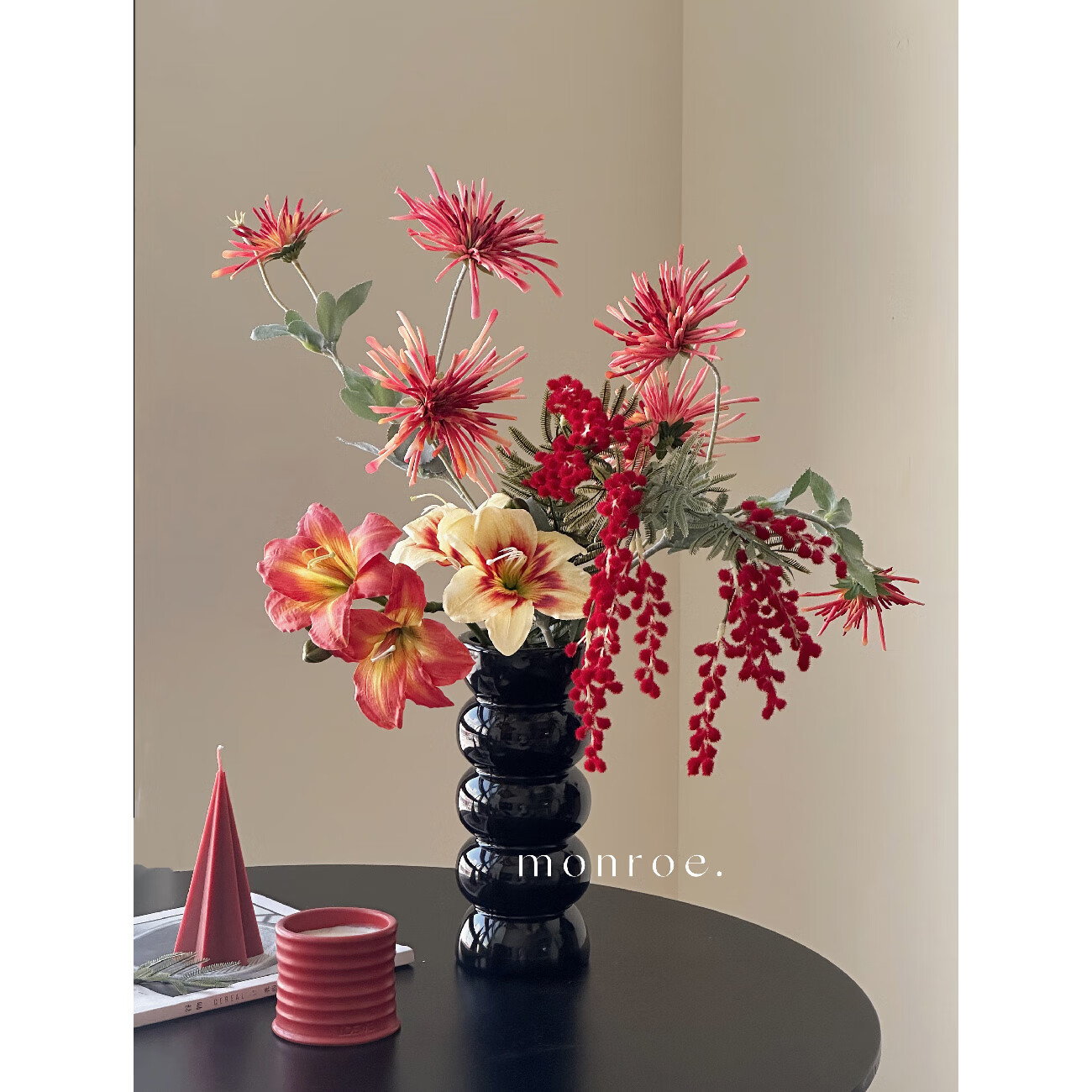 系仿真花圣诞节新年花束假花摆设摆件装饰婚房布置结婚卧室 合欢花2支