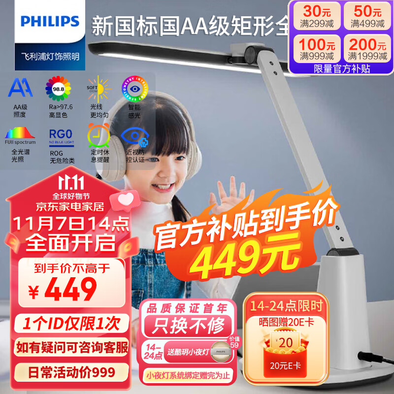 飞利浦（PHILIPS）护眼灯台灯智能全光谱国AA级学生儿童学习专用卧室台灯无蓝光A1属于什么档次？