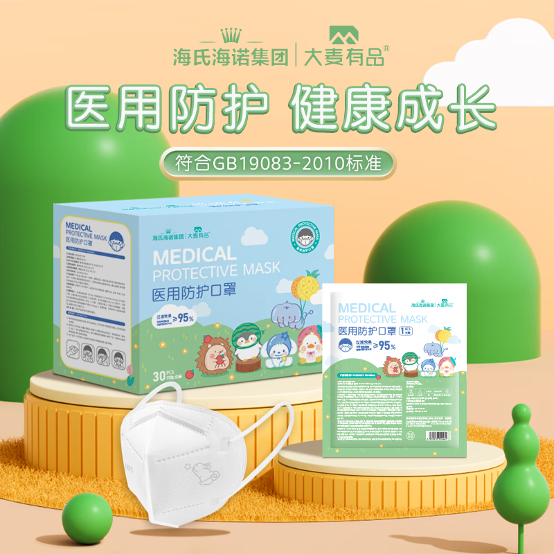 海氏海诺儿童N95级医用外科防护口罩双层熔喷布独立包装防尘防护口罩 【3-8岁】卡通N95级30只*2盒