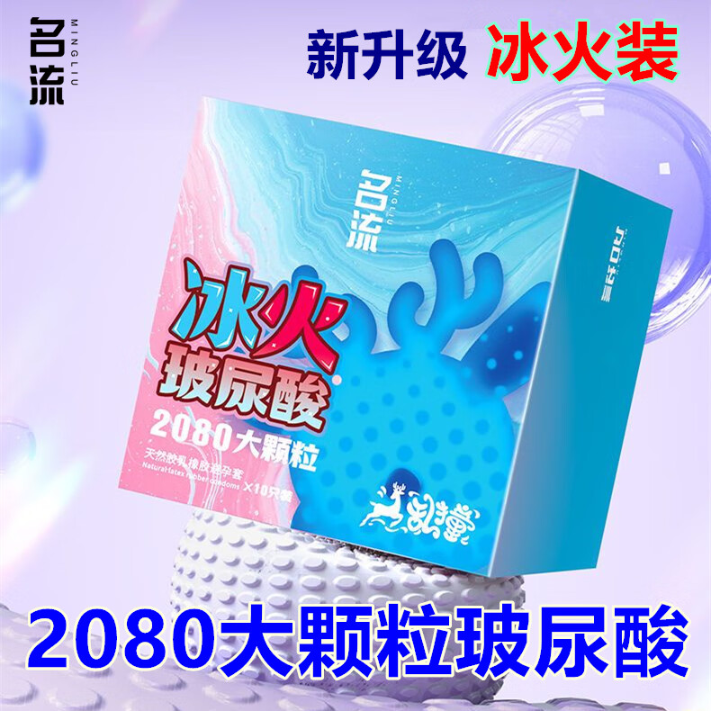 名流避孕套冰火大颗粒带刺狼牙套棒男专用玻尿酸润滑套套两重天安全套男女生情趣避育用套子中号计生用品 2080大颗粒10只 京东折扣/优惠券