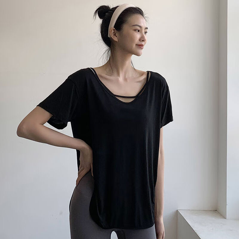 恪信一字领宽松t恤白色露肩短袖运动速干衣女薄款专业训练健身t恤短袖