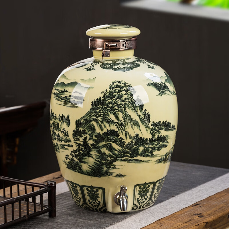 景德镇陶瓷私藏泡酒坛子10/20/30/50斤酒瓶空瓶家用密封酒缸酒罐 10斤水墨龙腾无孔