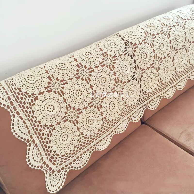 妙普乐手工钩针立体钩花60cm宽桌布欧式复古美式沙发巾扶手长方形盖巾