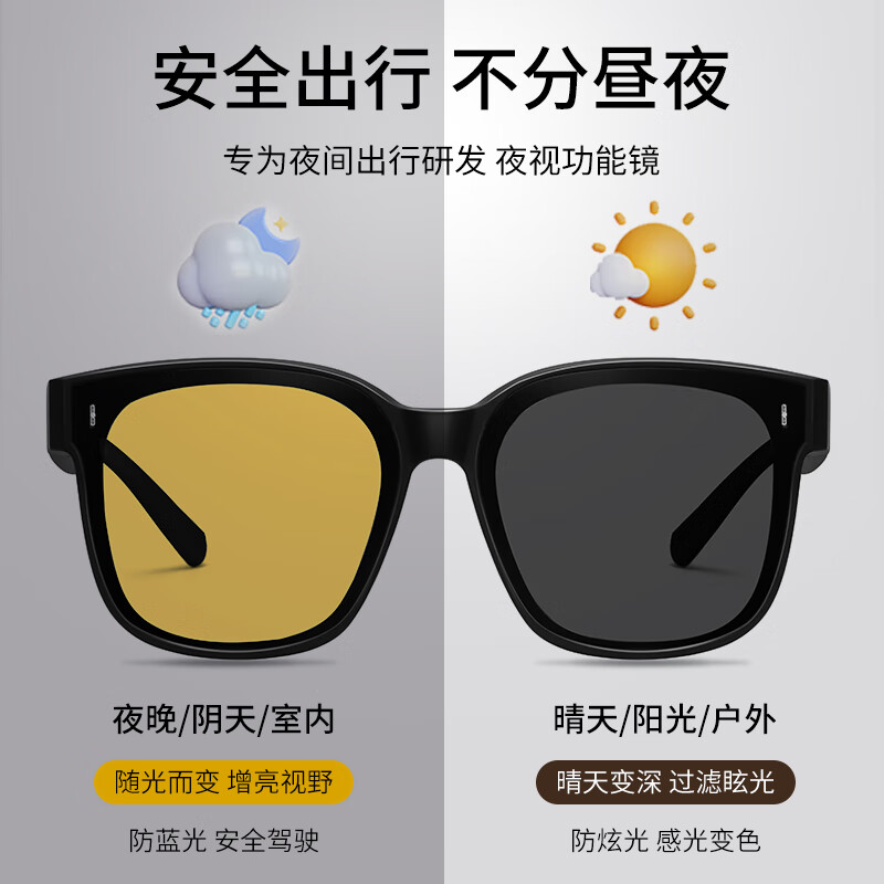 colore.in夜视眼镜开车专用男墨镜套近视眼镜日夜两用变色太阳镜驾驶防远光 黑框夜视黄变灰