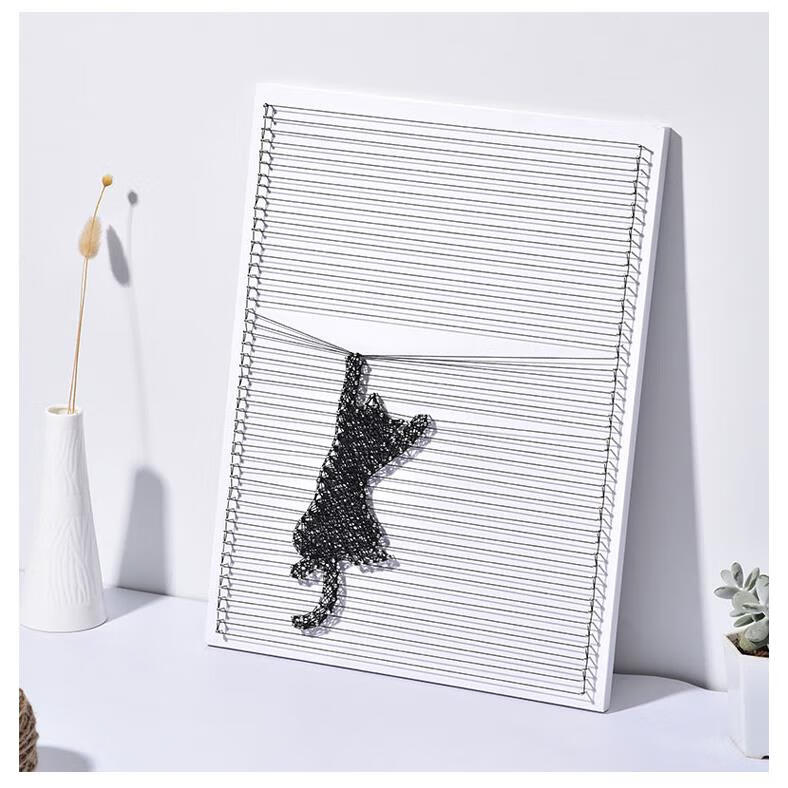 创意活动手工diy钉子绕线画立体装饰弦丝画策 调皮猫 有钉孔 有教 