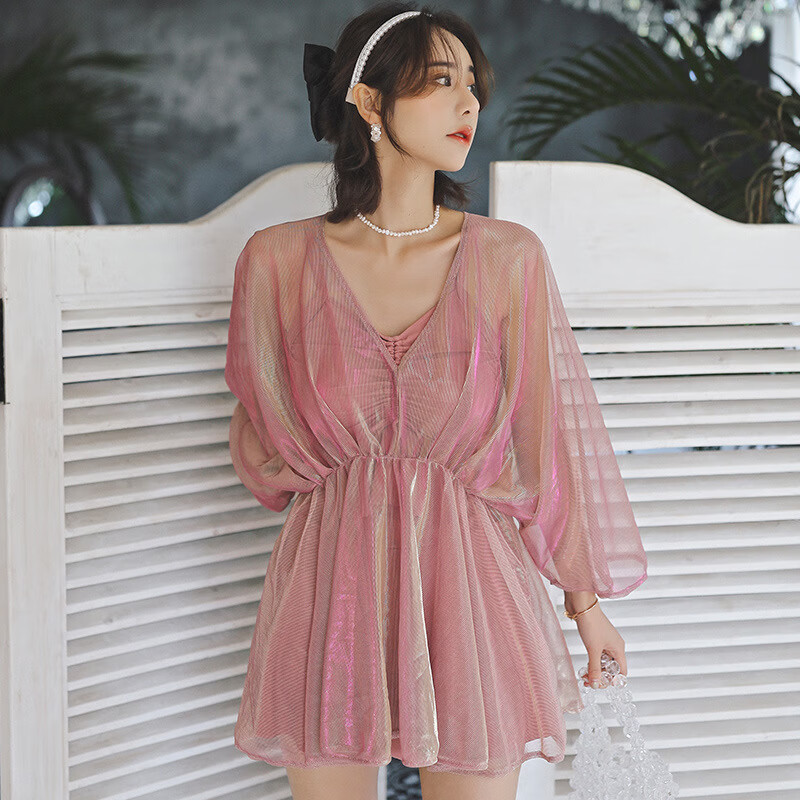 菲菲茵曼韩国女神泳衣女大码分体三件套罩衫遮肚显瘦裙式保守游泳衣