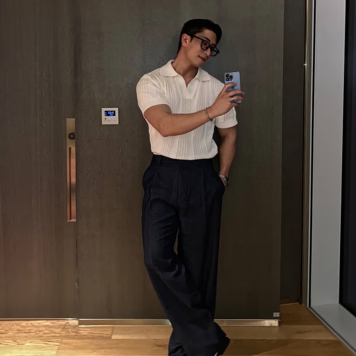 我是大卫美式镂空网眼纹理短袖polo衫男夏季韩系轻熟风t恤衫针织上衣 白色 XL