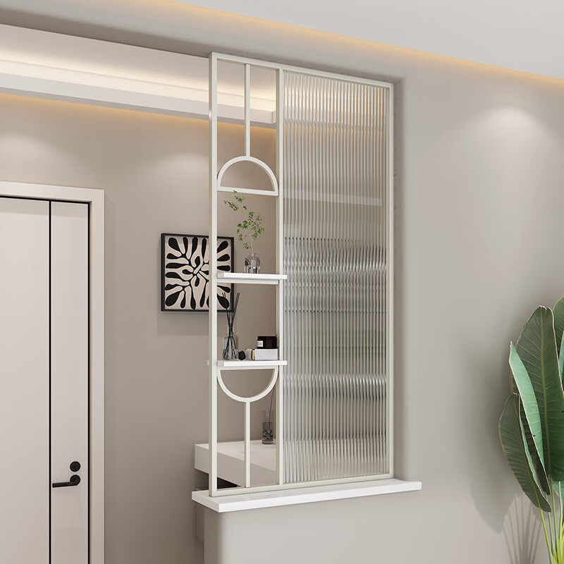 京懿选奶油风厕所门口半墙卫生间隔断水波纹长虹玻璃正对入户门的屏风