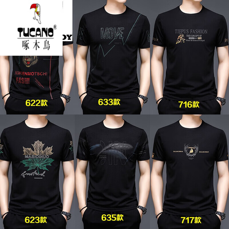 啄木鸟(TUCANO)男士短袖T恤丝光棉半袖夏季冰丝半袖打底衫商务休闲仿桑蚕丝上衣 313翅膀【刺绣+彩印】 XL 175建议135-155斤