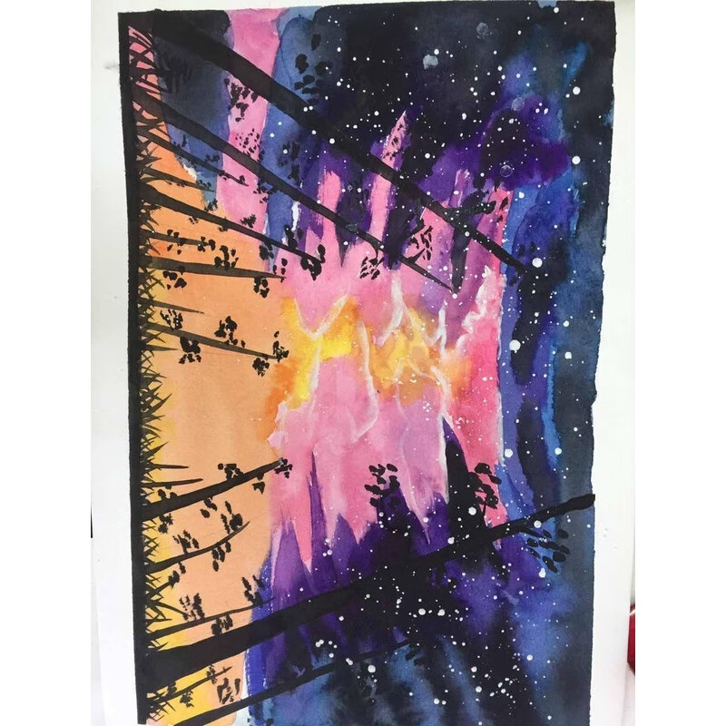 定制水彩画星空代画 水粉画星空水彩画代画水粉画 水彩星空画代画