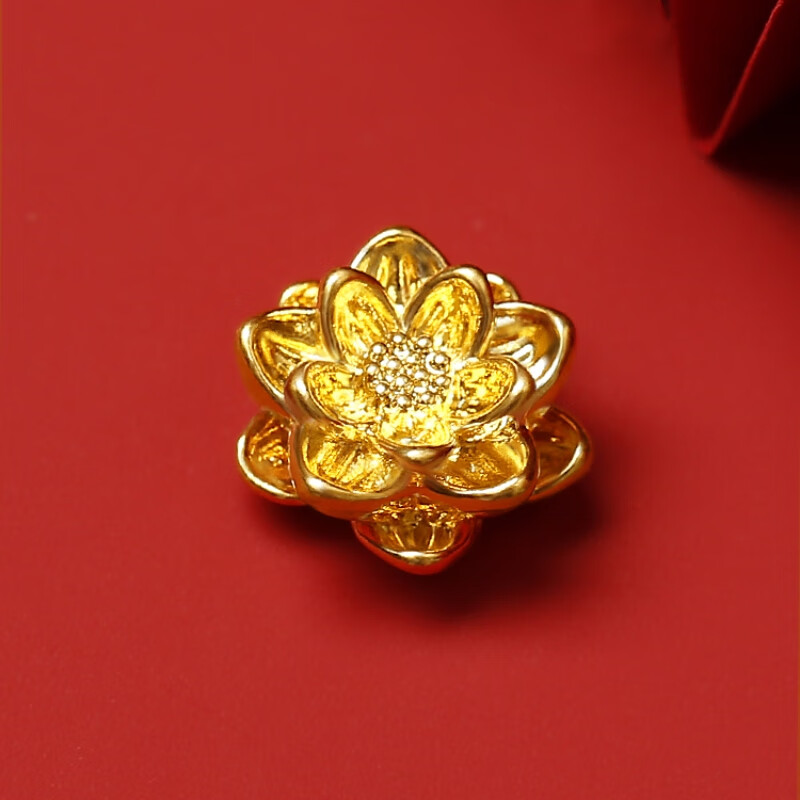 yinxiangrong黄金莲花转运珠路路通足金999对穿荷花手链串珠配饰3d硬