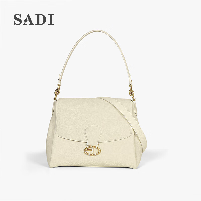 sadi萨迪单肩包女腋下包包女斜挎包女式大容量头层牛皮女包 米白