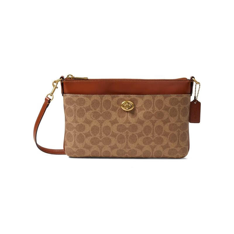 蔻驰(coach)包包女包经典logo印花百搭女士单肩包情人节礼物 tan rust