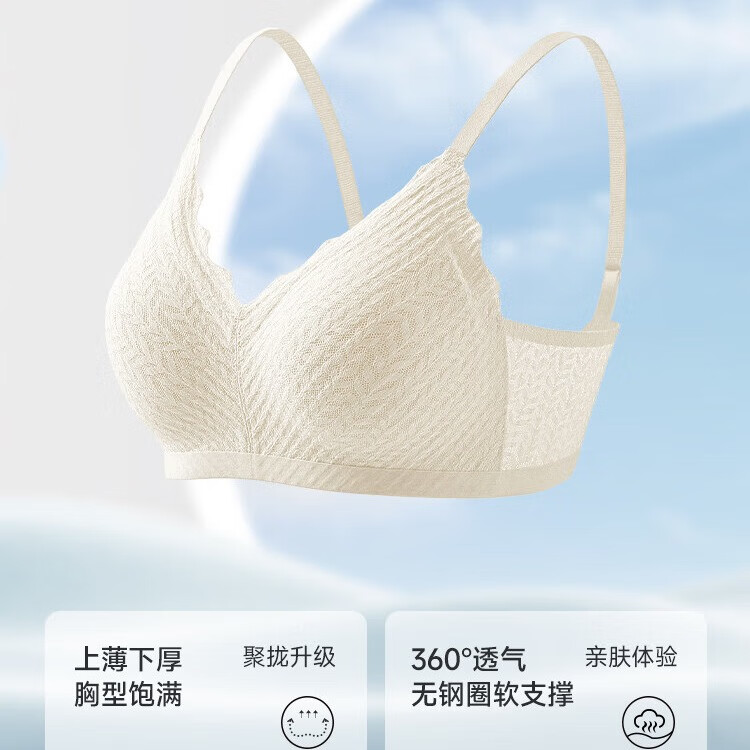 芬腾聚拢内衣女小胸美背收副乳上托防下垂蕾丝文胸无钢圈新款胸罩夏季 奶白+浅水蓝 M （85-100斤）