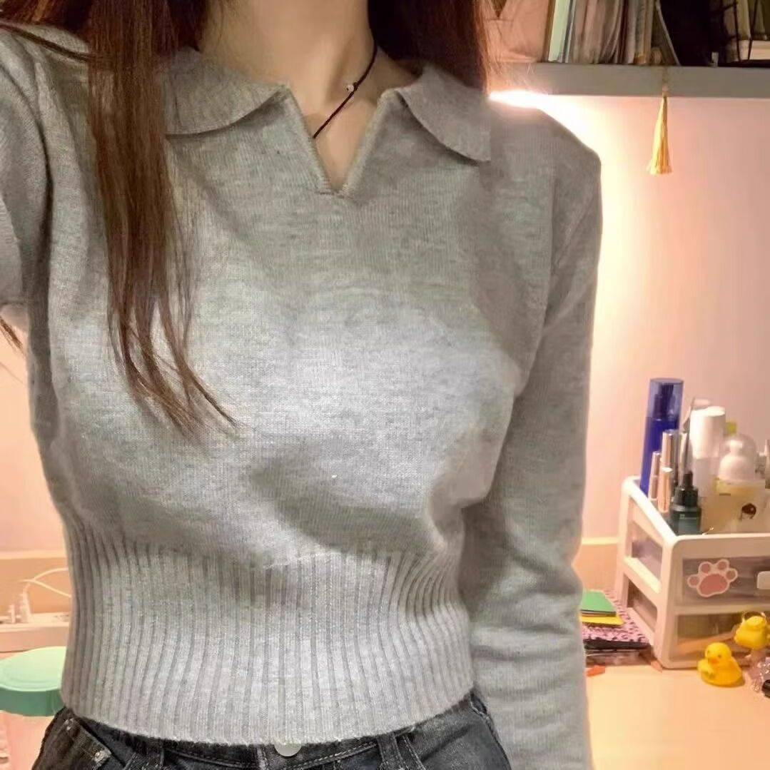 朵貌小个子温柔风灰色毛衣打底衫秋冬春秋新款女针织软糯奶系内搭上衣 灰色 L建议105斤120斤