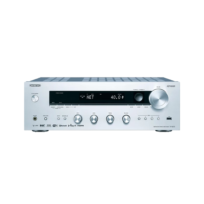 安橋（ONKYO）TX-8270家用發(fā)燒純功放機AirPlay網(wǎng)絡流媒體藍牙DSD合并式立體聲放大器HIFI大功率高保真HDMI唱放 補貼 TX-8270 銀色