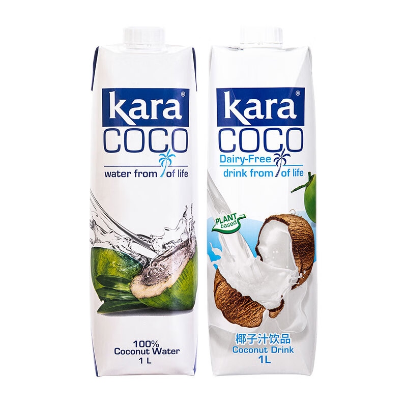 KARACoco椰子汁 +椰子水 进口椰汁椰奶饮品 椰子水1L+椰子汁1L