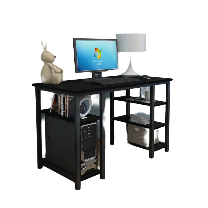 帅力电脑桌 书房板式多格储物带书架主机架台式书桌子120*60黑SL8101Z