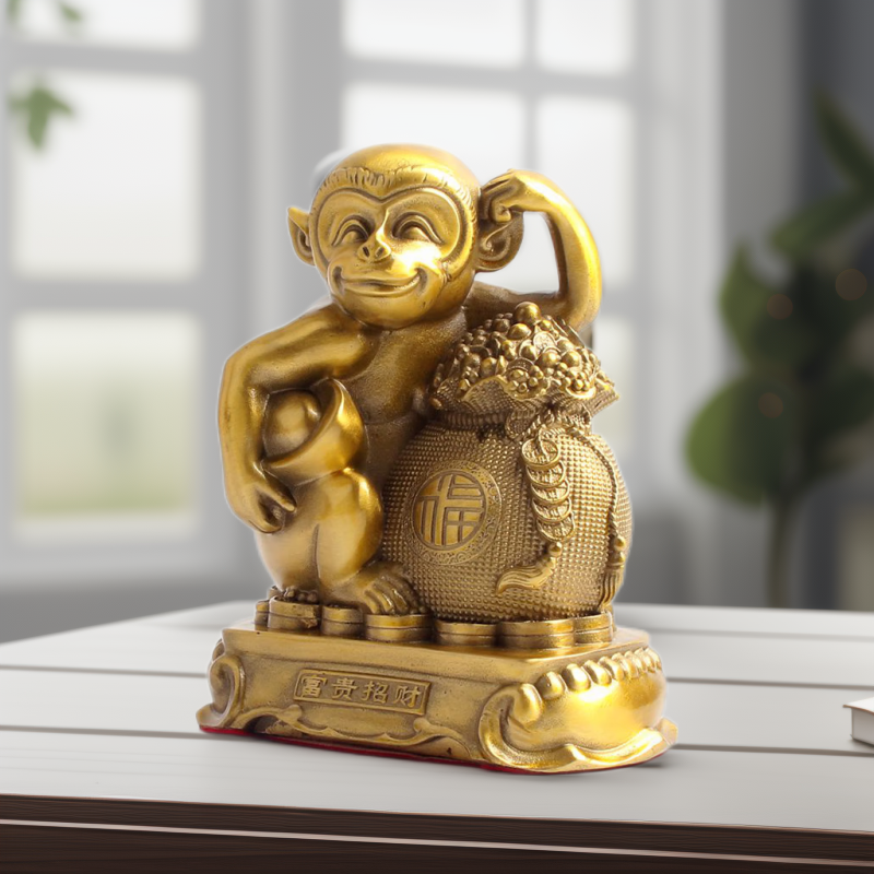 玄众阁铜猴子摆件金猴吉祥物属猴形饰品生肖铜猴送宝金属工艺品 富贵