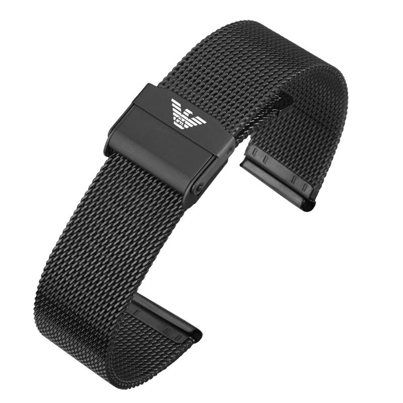 适配阿玛尼表带精钢网带满天星表链不锈钢米兰黑武士ar60008男女 黑色