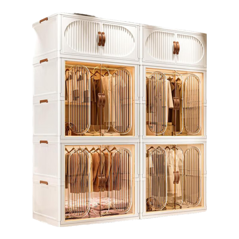 美煮妇 简易衣柜免安装家用衣服折叠收纳柜子储物儿童宝宝衣橱卧室1 58CM宽-1层透明衣柜+1层收纳箱