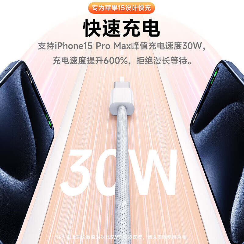 原装适配苹果充电器30W快充数据线套装氮化镓iphone15Promax/plus 【升级款】Type-C编织快充线-2米
