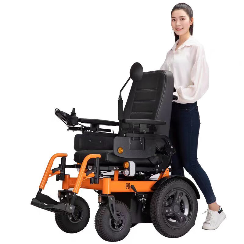 伊凯电动轮椅EPW62L越野豪华高端型智能全自动老人残疾人电动轮椅舒适座椅加大电机电池远续航可后躺 橙色车架75AH锂电池续航60公里带后车筐