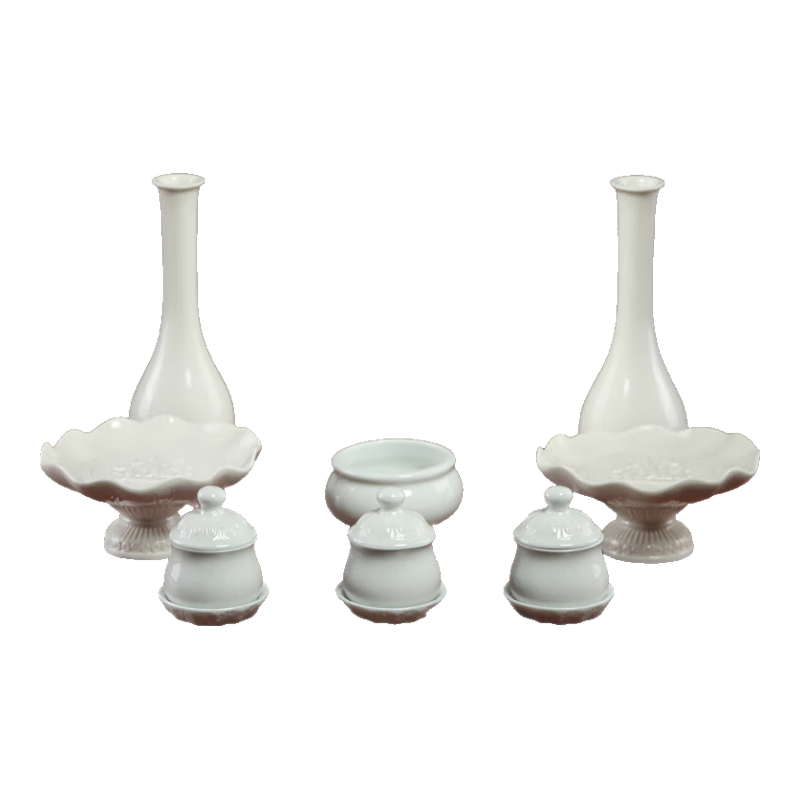 戴玉堂 陶瓷圣水杯供水杯貢杯家用供奉觀音菩薩佛堂佛具用品大全佛前凈水杯 套裝 香爐1+水杯3+果盤2+花瓶2