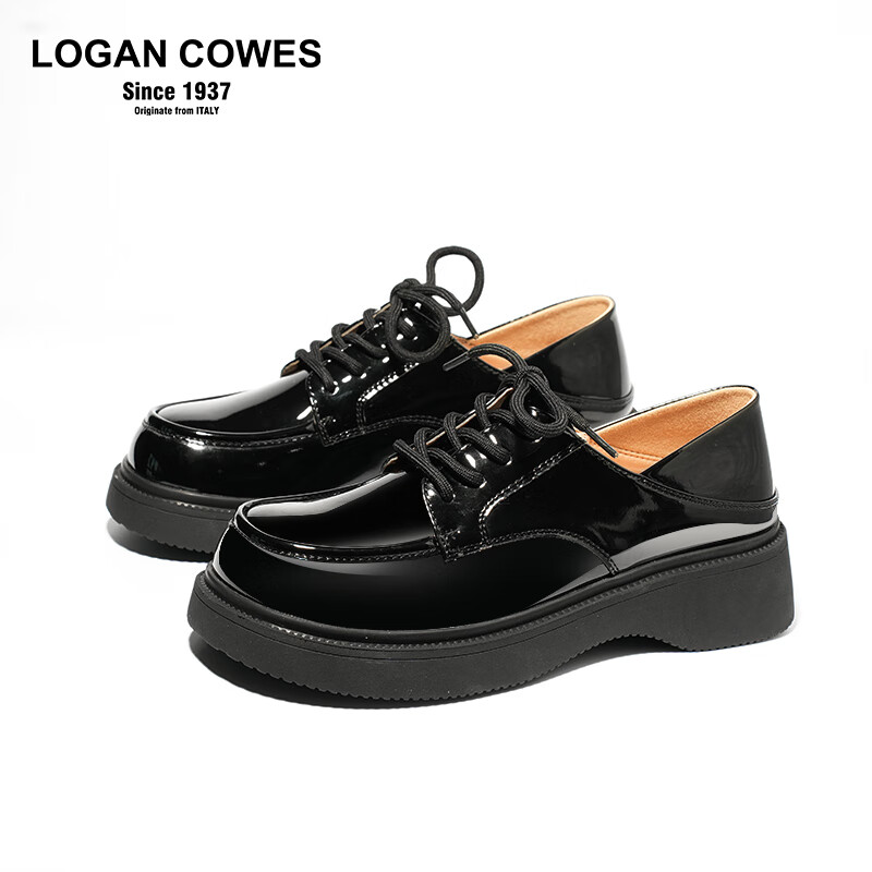 LOGAN COWES英伦风厚底小皮鞋女2024新款夏季玛丽珍百搭黑色JK单鞋松糕乐福鞋 黑色2409 37