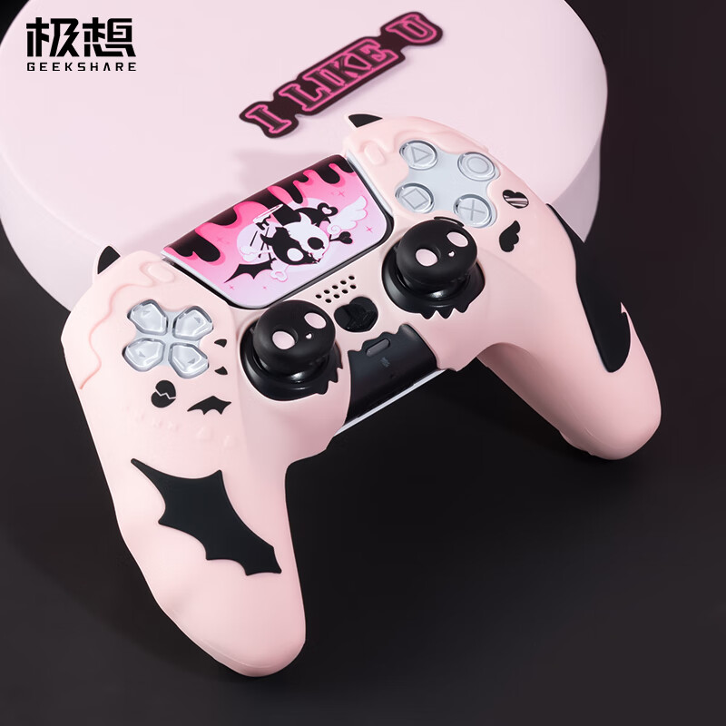 极想 ps5手柄保护套 粉色甜心骷髅手柄硅胶套全包防滑吸汗软壳可爱卡通保护手柄游戏配件 