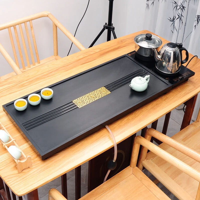 合成乌金石茶盘套装全自动上水一体石茶盘整套办公家用茶台茶盘 75*37方窗花+不锈钢茶炉 分离式 京东折扣/优惠券