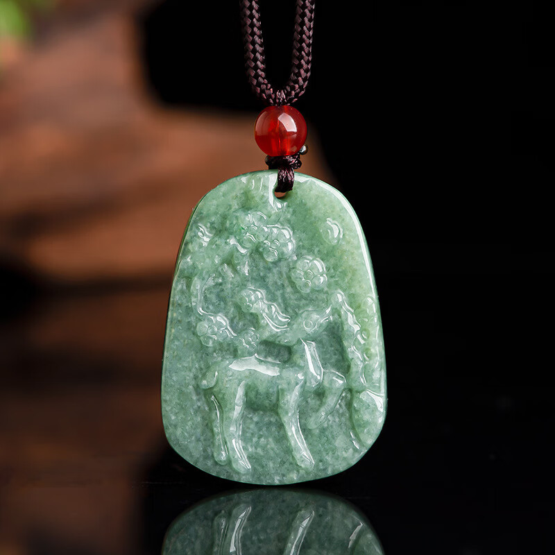 展缘天然a货翡翠一路有你吊坠小鹿冰种玉石挂件花件男女款  一路有你