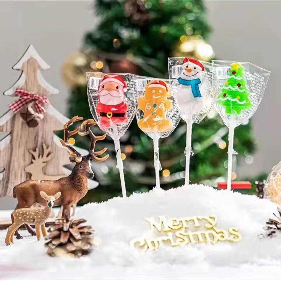 Derenruyu新年儿童糖果创意可爱圣诞卡通棒棒糖糖果礼物零食批发 圣诞节卡通棒棒糖 10支散装（防碎包装）