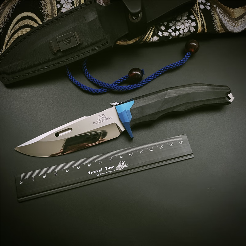 雨轩户外现货Rockstead日本花田洋RITSU律ZDP189手工镜面直刀（蓝和金色） 金色