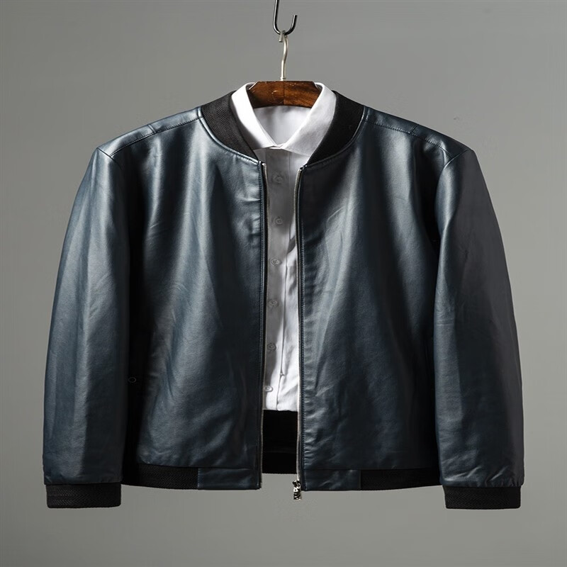 男秋季新款pu皮外套休闲棒球领皮夹克 a2-0091湖蓝色 170110斤-130斤