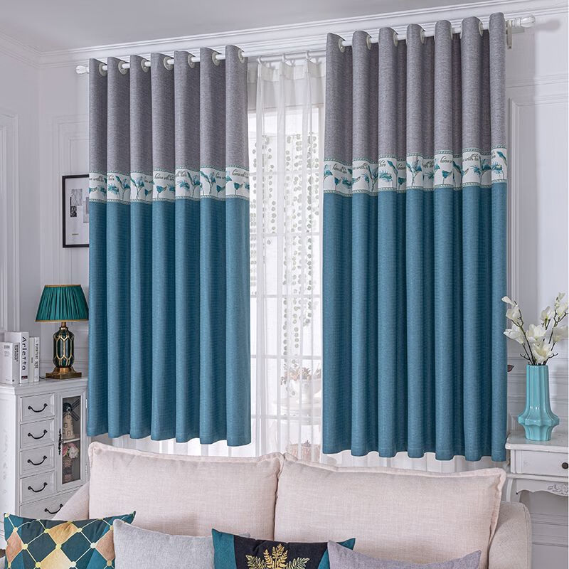 润华年遮光加厚卧室客厅飘窗短款小公主新款小方格窗帘 银杏飞舞