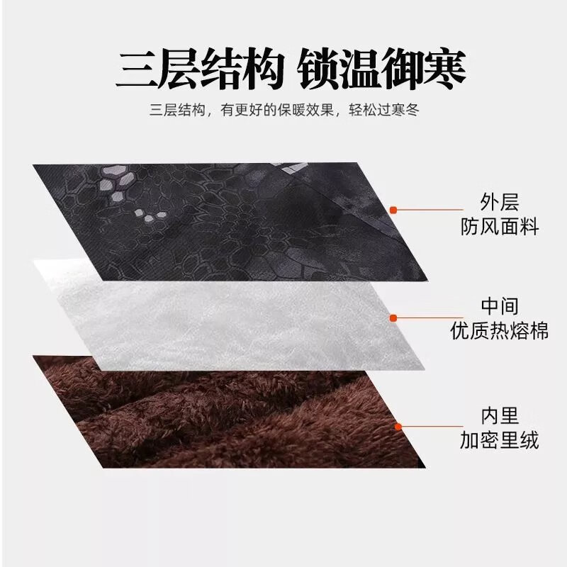 欧曼玫【现发】冬季迷彩棉服保暖加绒加厚中长款棉衣男工作服冷库防寒服 黑鹰拉链常规款(无帽子) 小号建议100-130斤