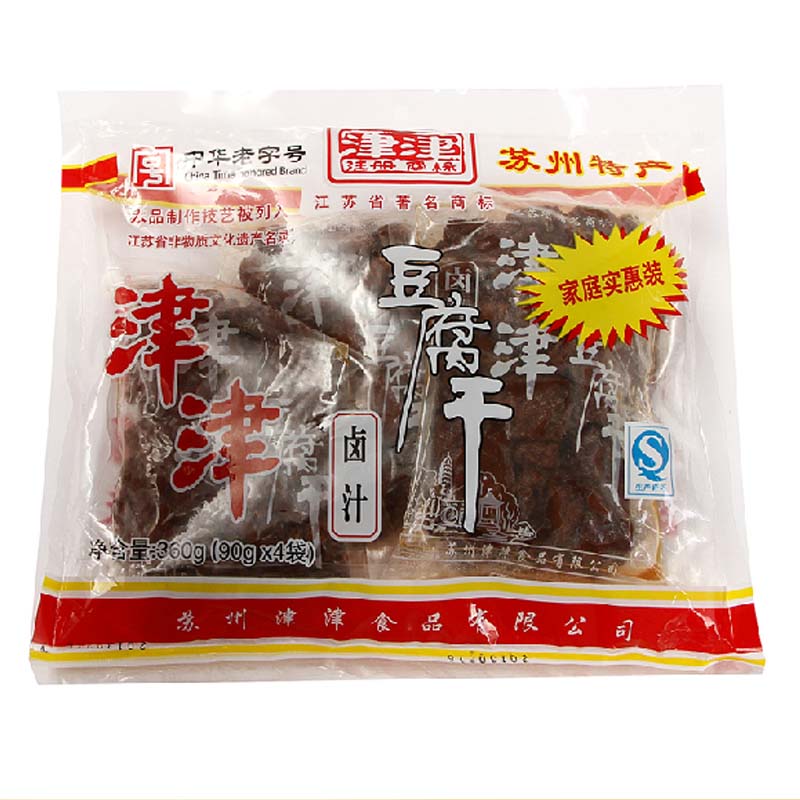 津津豆腐干家庭装苏州特产卤汁辣味360克袋装90克*4包装素食豆干 卤汁