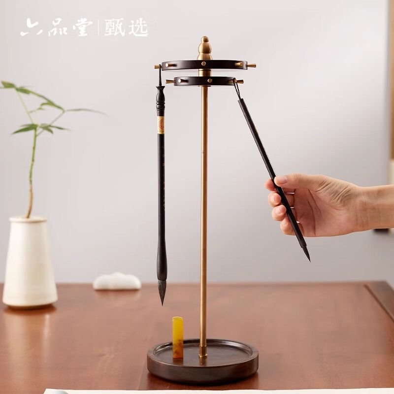 创意古风毛笔收纳架托新中式圆形实木挂毛笔的架子黑檀木圆盘毛笔架