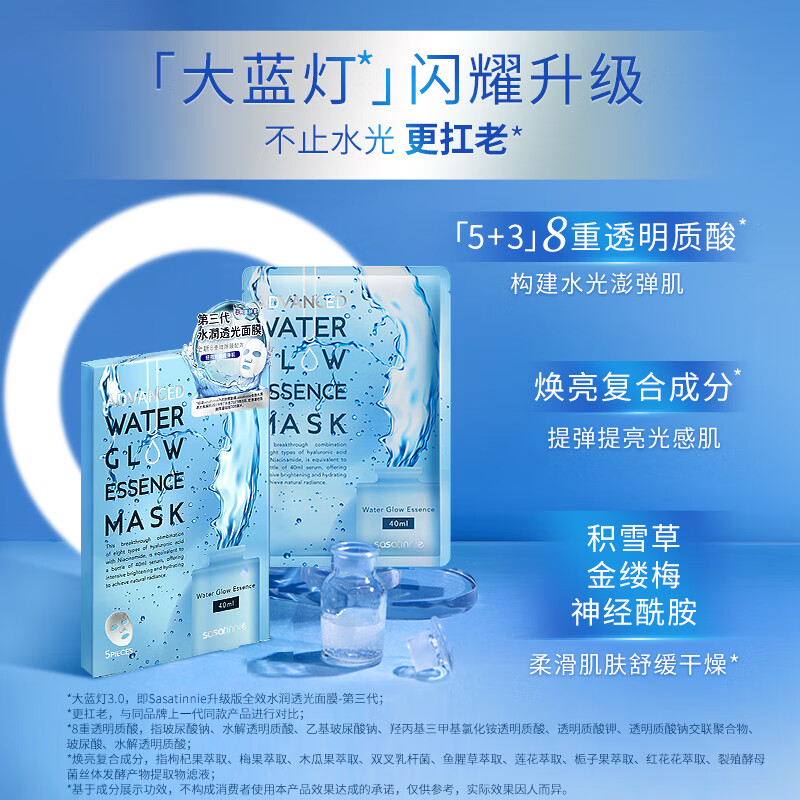 sasatinnie 莎莎天妮TG聚光面膜 大蓝灯补水保湿巨水膜 修护舒缓提亮烟酰胺  大蓝灯面膜 5片 *4（4盒装）