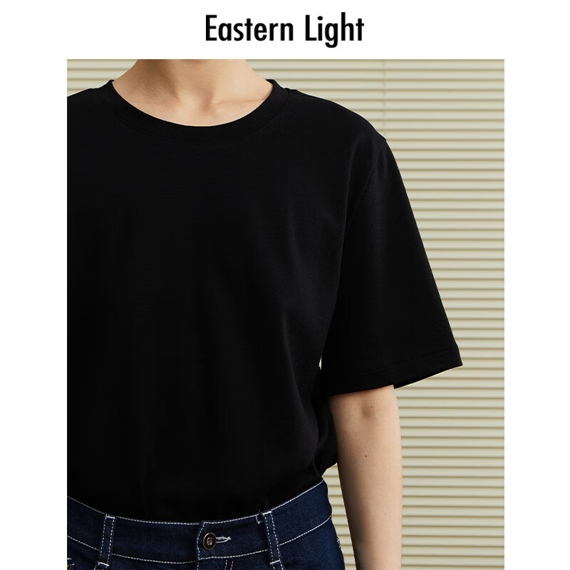 乙来(EASTERN LIGHT)【100%日本进口三醋酸】短袖T恤女内搭打底衫 上衣-优雅黑 M 乙来(EASTERN LIGHT)【100%日本进口三醋酸】短袖T恤女内搭打底衫 上衣-优雅黑 M