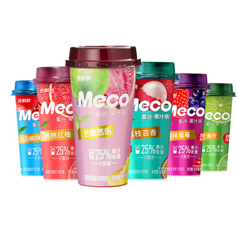 香飘飘meco蜜谷果汁茶400ml*6杯装 桃桃红柚6杯