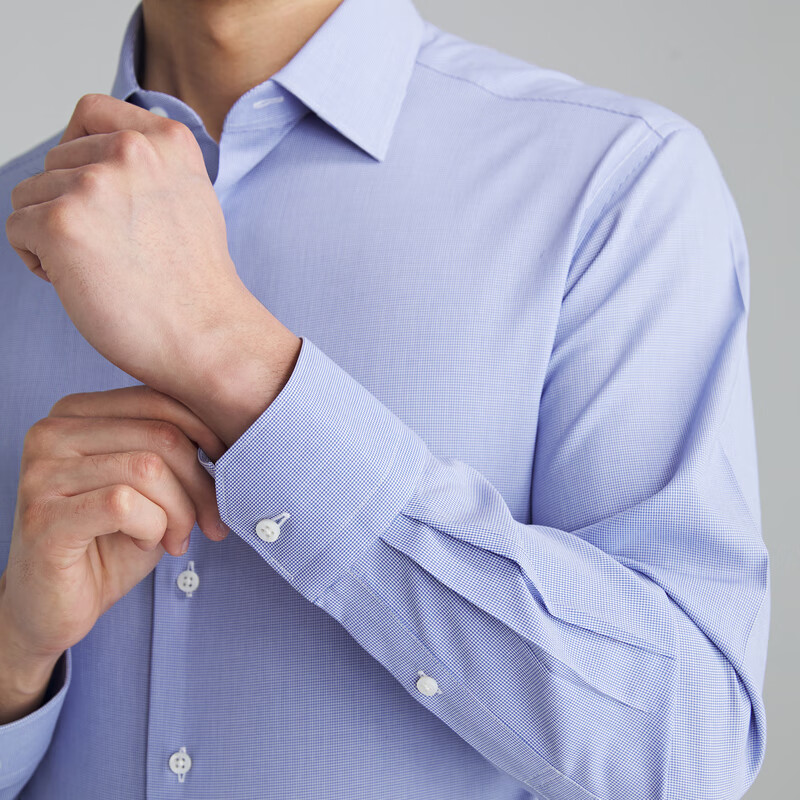 MAYOR男装 秋季ALBINI全棉强捻高支纱免熨长袖衬衫男 蓝色 41