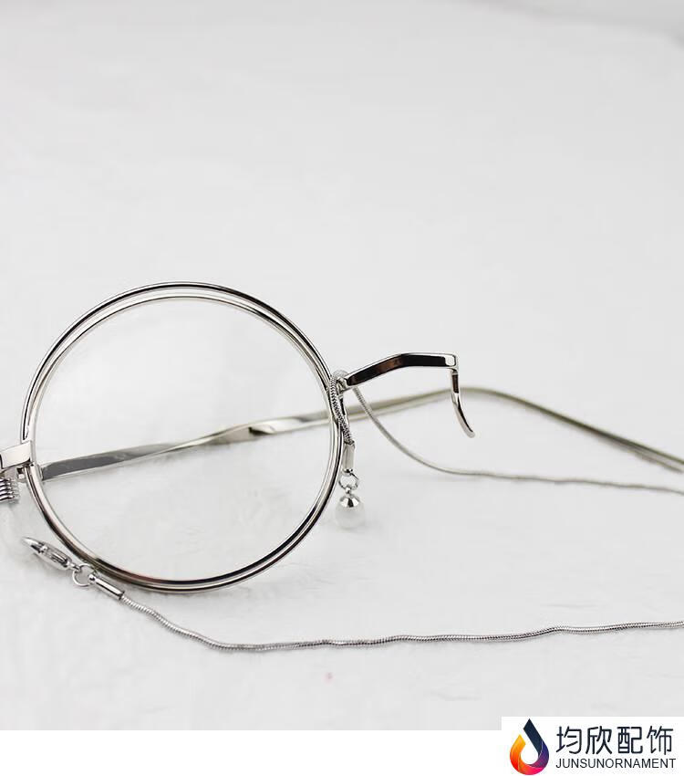 均欣单片眼镜带链条男复古单边镜框装饰眼睛女网红拍照可配镜框潮 银